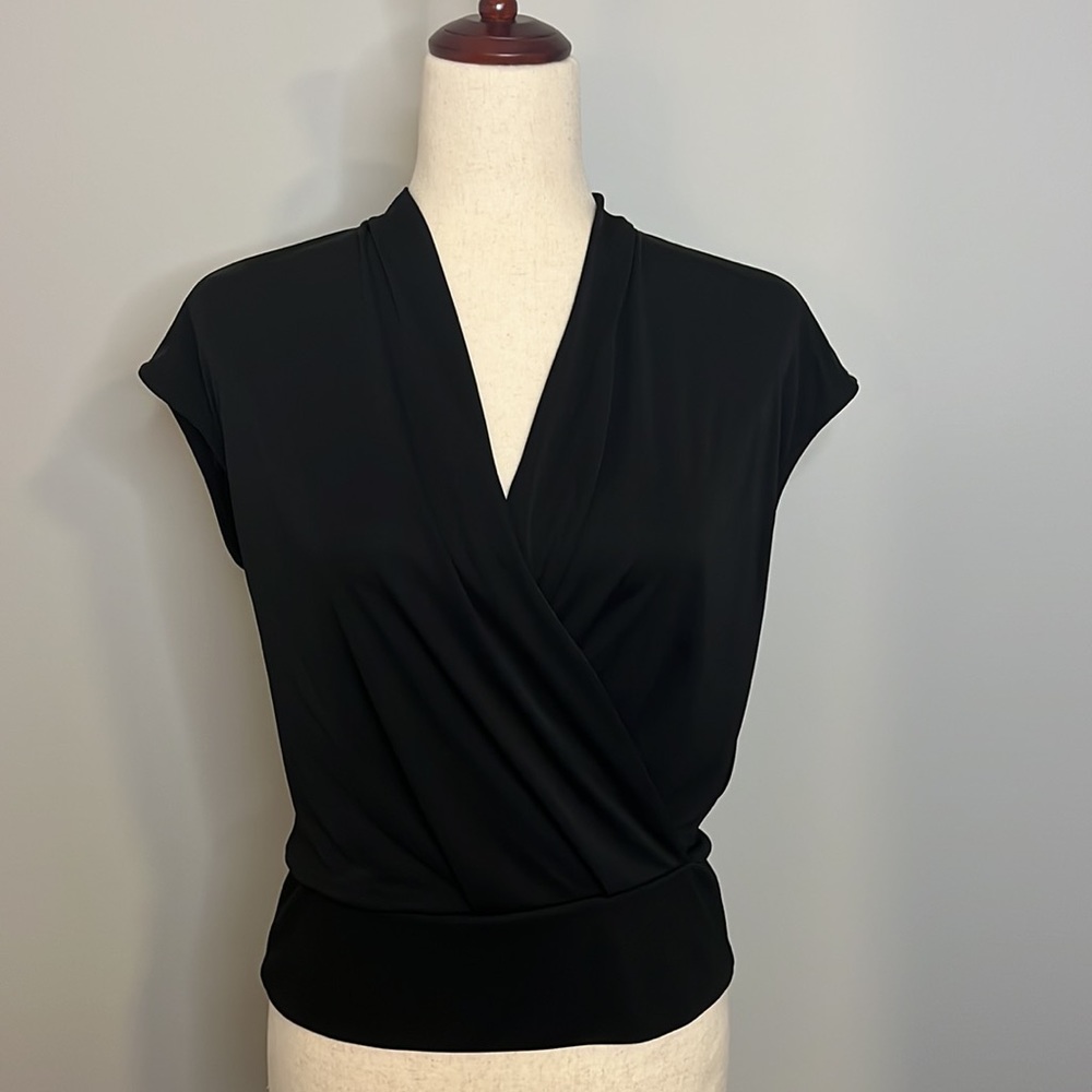 H&M Black V Neck Wrap Top - Size SM - NEW